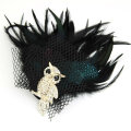 Atacado Cristal Coruja Design Preto Feather Broche Para Lady BH30